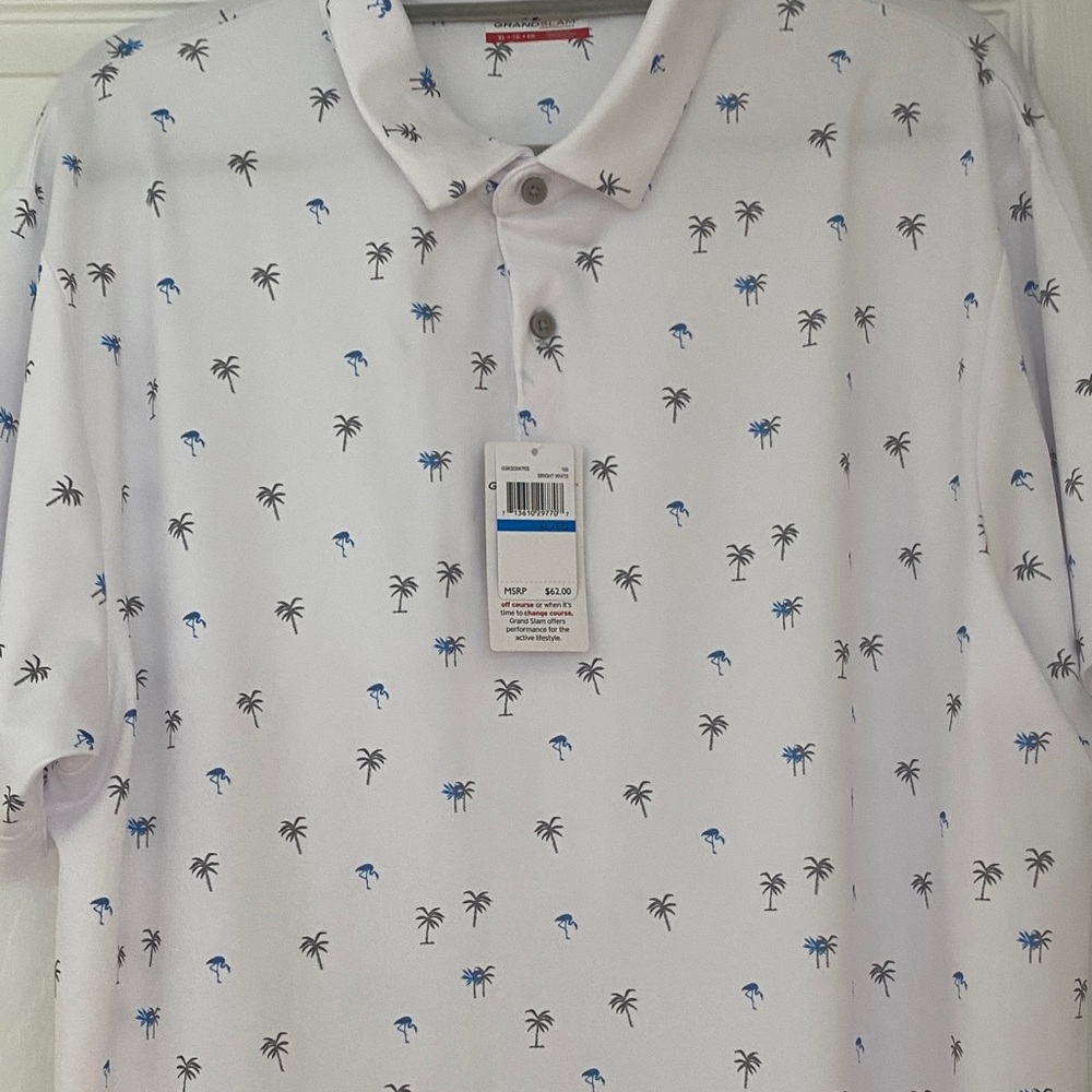 Grand Slam White Polo with Blue Palm Tree Print/flamingoes golf new with tags - Picture 3 of 8